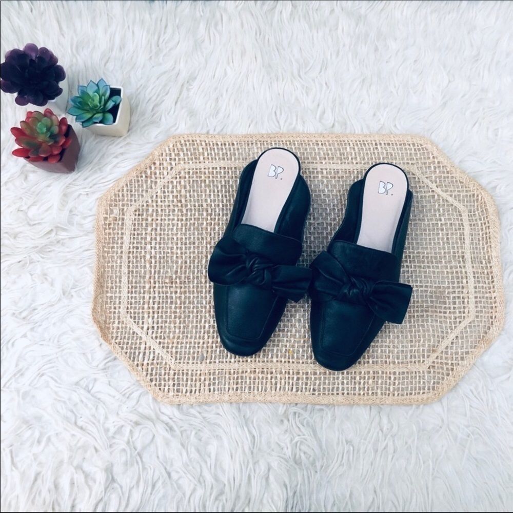 BP Maddy Bow Mules Black Leather